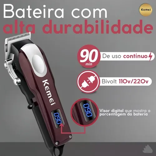 Máquina Profissional Para Cabelos - Sem Fio - Kemei Km-2606 Cor Chocolate - 3