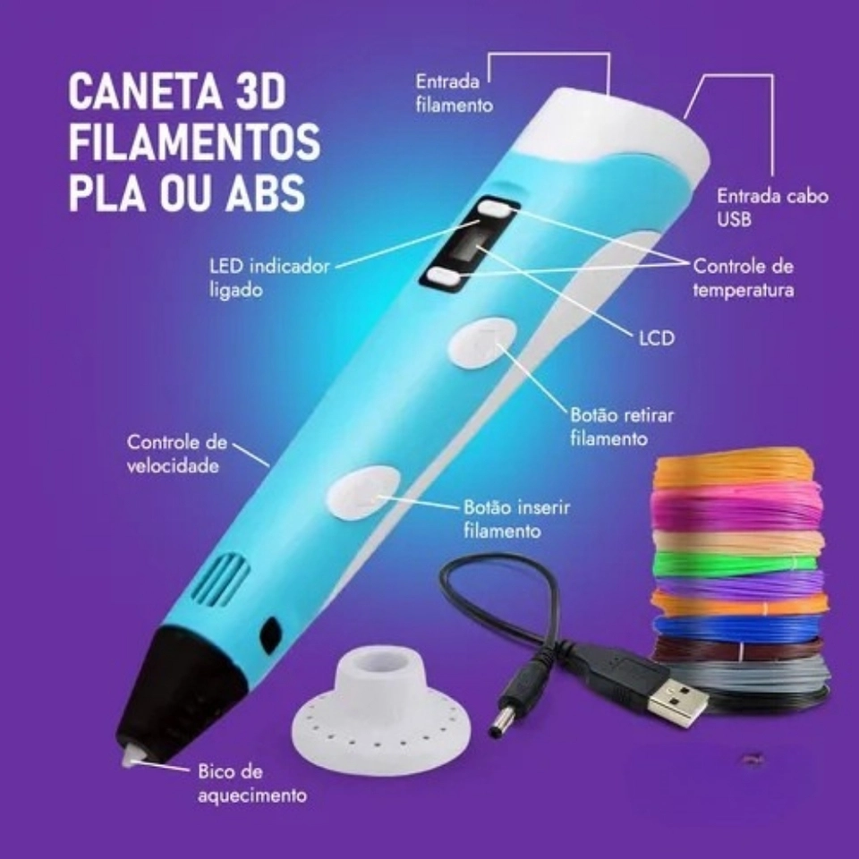 Caneta 3d Impressora Profissional Infantil Com Refil E Cabo Usb  - 5