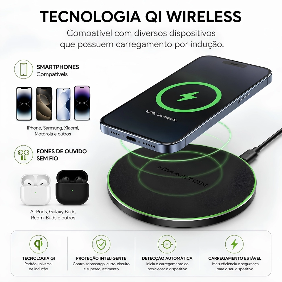 Carregador Sem Fio de Carregamento Rápido 20W Indução H'maston YS-10 - imagem 3
