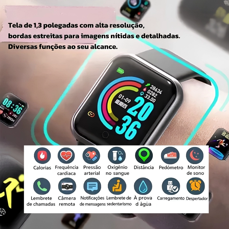 Kit 2 Relógio Smartwatch Android Ios Inteligente D20 Y68 Bluetooth coloca foto - 8