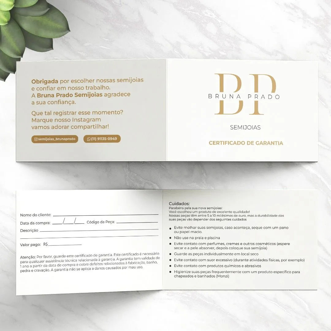 Certifica de Garantia Dobrável 17,9x4,82cm - 3