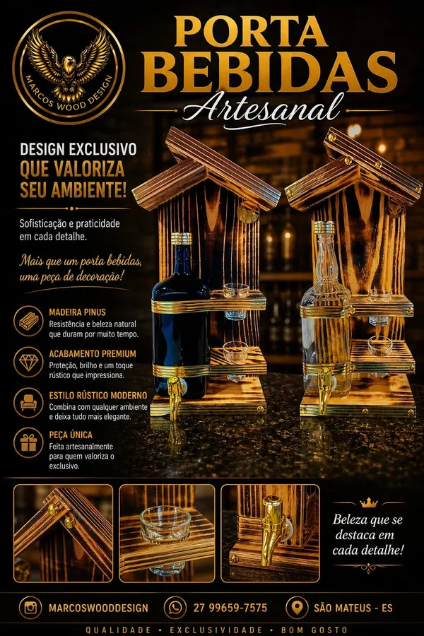 Porta-Bebidas Premium em Madeira Pinus