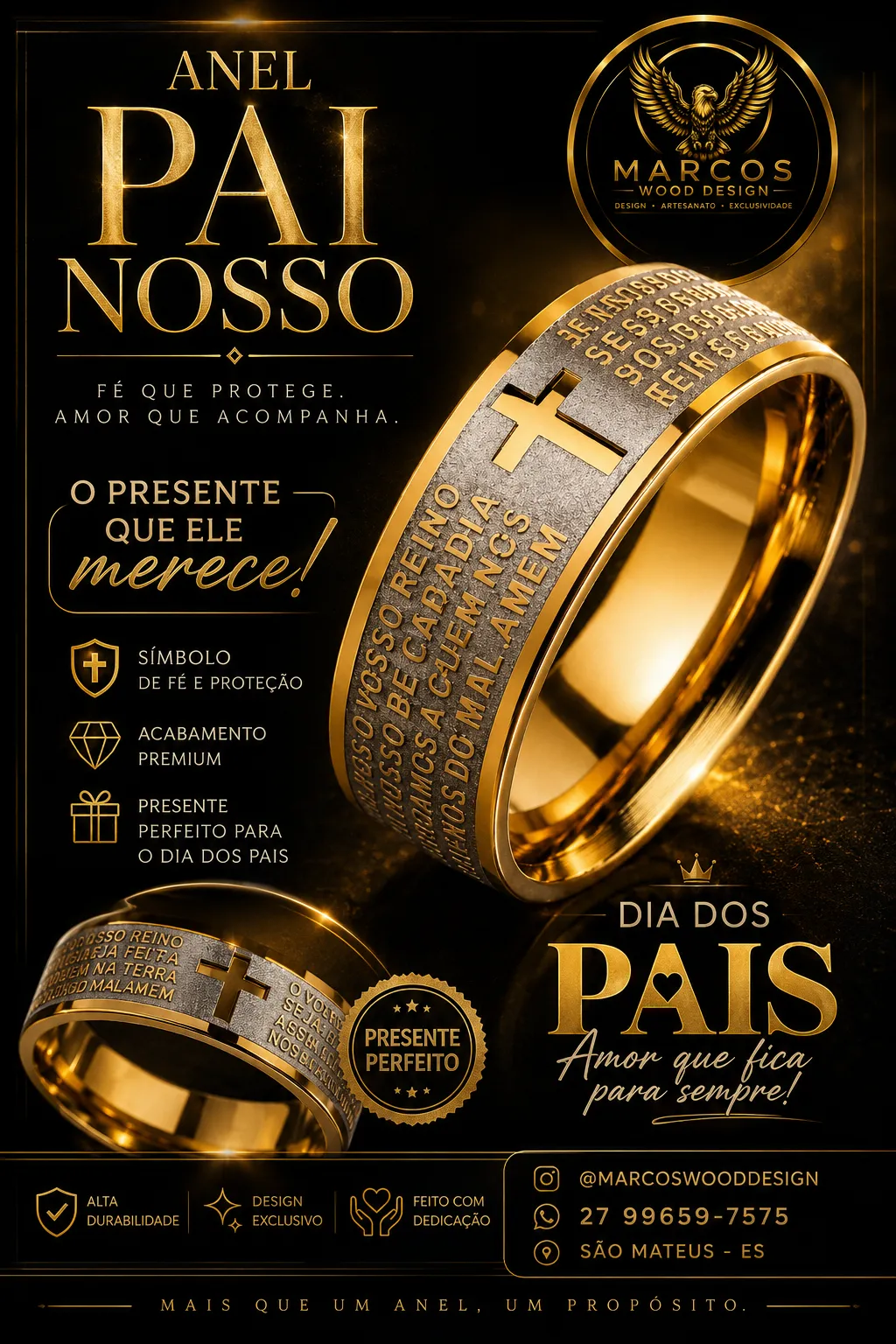 Anel Pai Nosso Aço Inox - 1