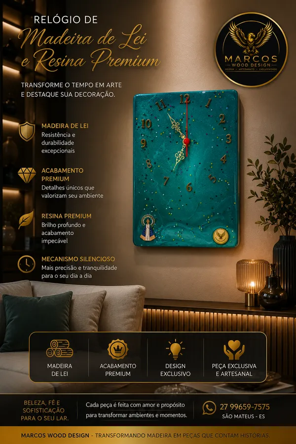 Relógio Nossa Senhora Aparecida Esmeralda Premium