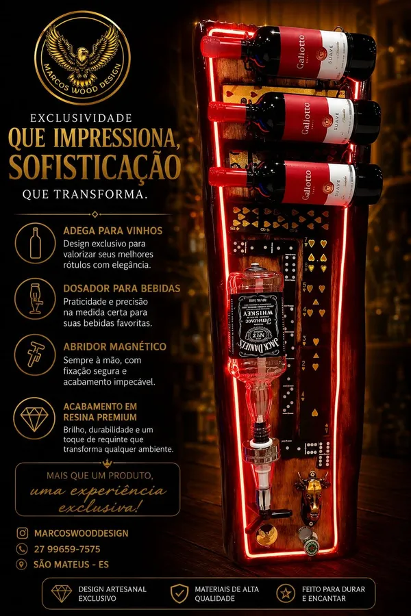 Adega Premium Design Baralho e Dominó com LED