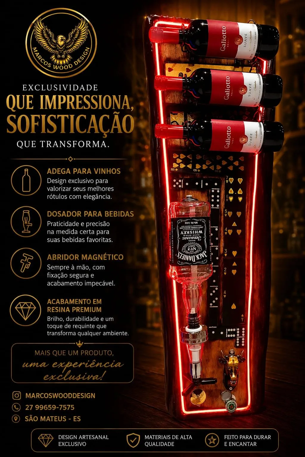 Adega Premium Design Baralho e Dominó com LED - 1