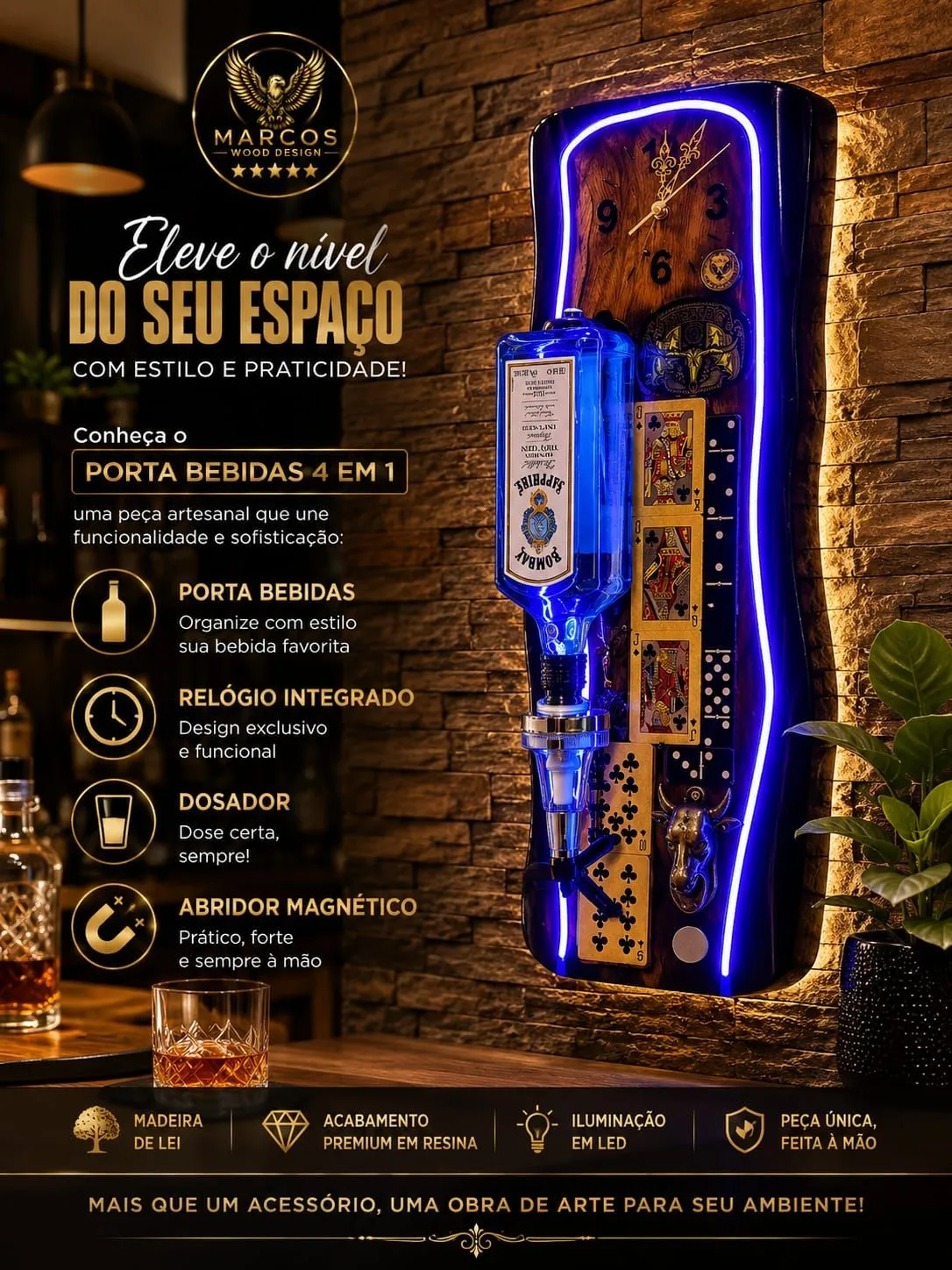 Porta Bebidas, dosador, abridor Magnético com Relógio  - 1