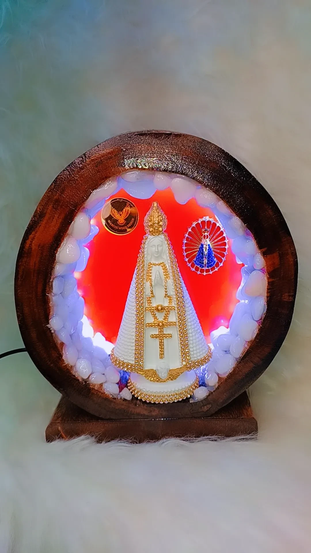 Santuário Rústico Nossa Senhora Aparecida Fundo em Resina Laranja e LED Branco - 2