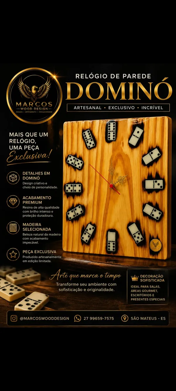 🎲 Relógio Dominó Rústico