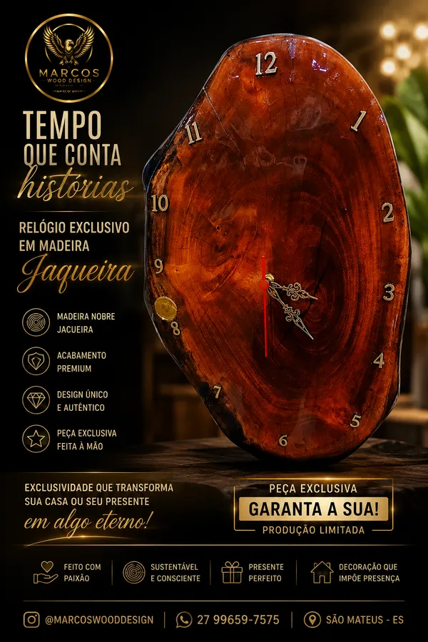 Relógio Imperial de Jaqueira com Acabamento em Resina 