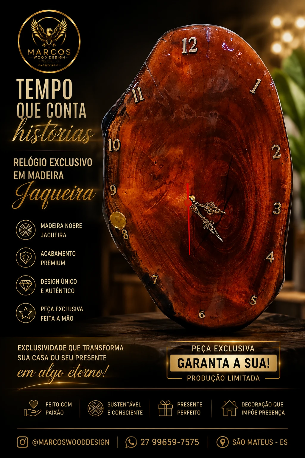 Relógio Imperial de Jaqueira com Acabamento em Resina  - 1