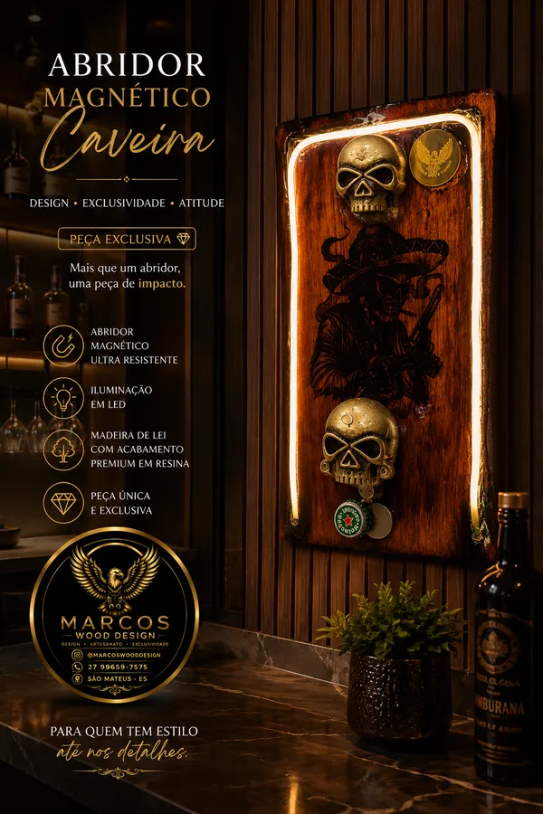 Abridor Magnético Caveira com Led