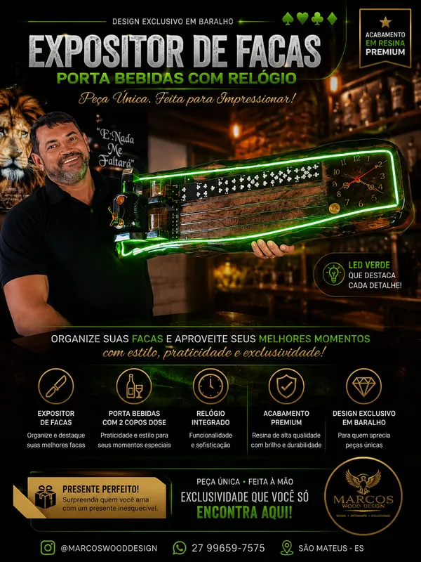 Expositor de Facas com Porta-Bebidas e Relógio Integrado 