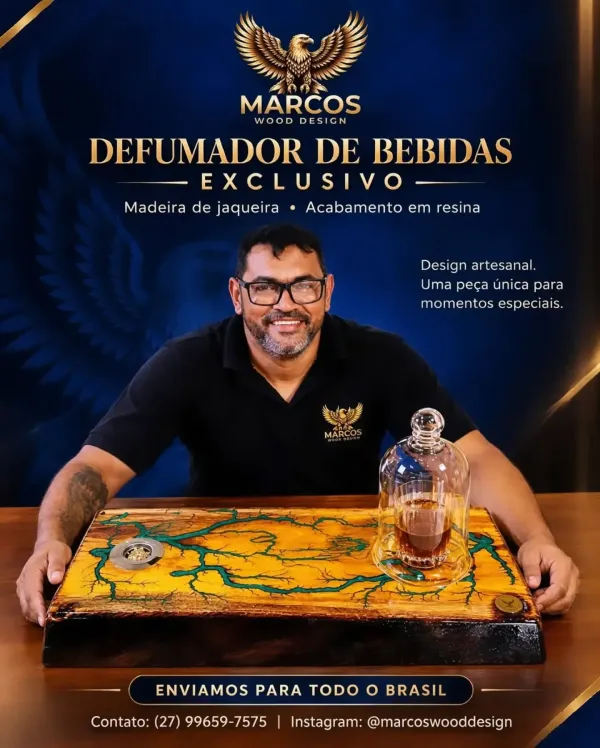🔥 Defumador de Bebidas Artesanal em Madeira Jaqueira | Efeito Lichtenberg com acabamento em Resina