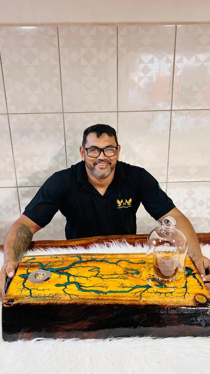 🔥 Defumador de Bebidas Artesanal em Madeira Jaqueira | Efeito Lichtenberg com acabamento em Resina - 2