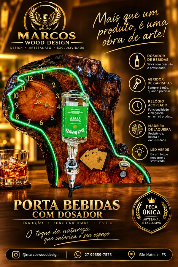 Porta Bebidas com Dosador, Relógio e Abridor Magnético 