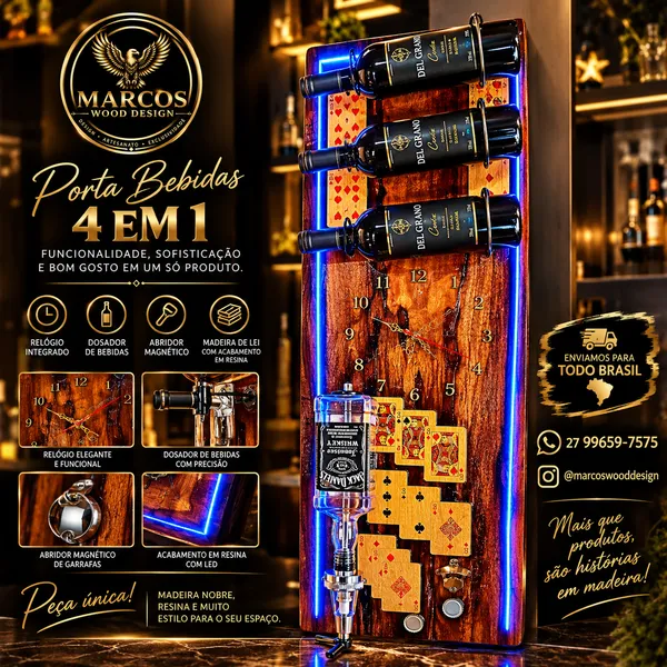 Adega Premium Design Baralho e Dominó com LED Azul