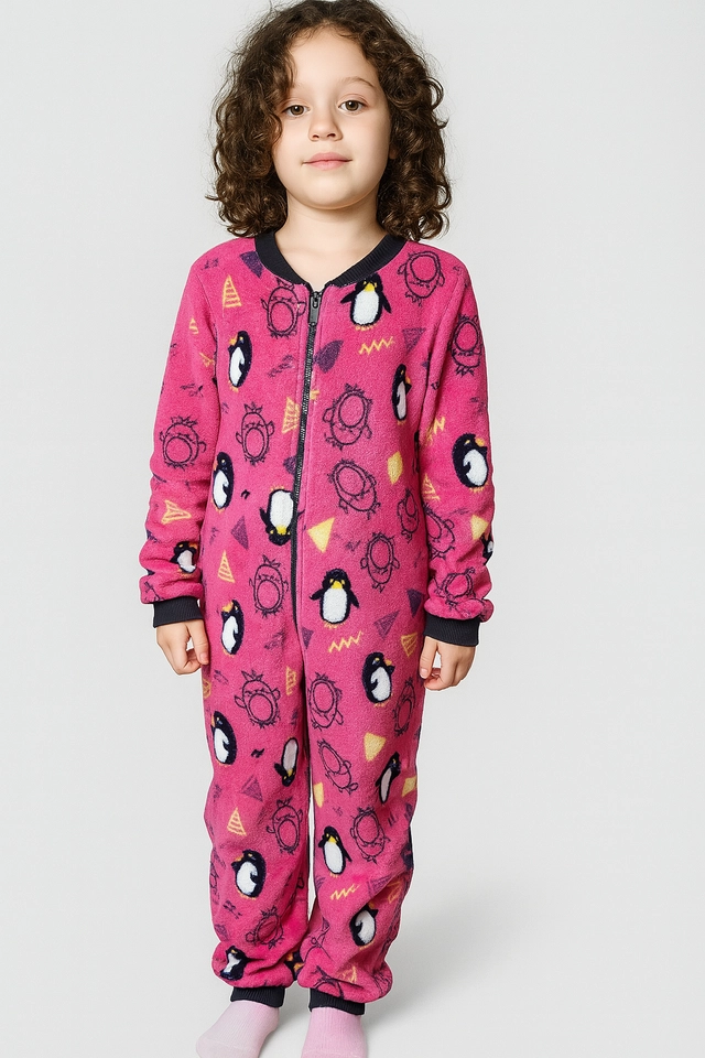 Macacão Fleece Peluciado Pinguim Pink  - 7