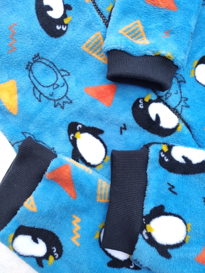 Macacão Fleece Peluciado Pinguim Azul - 5