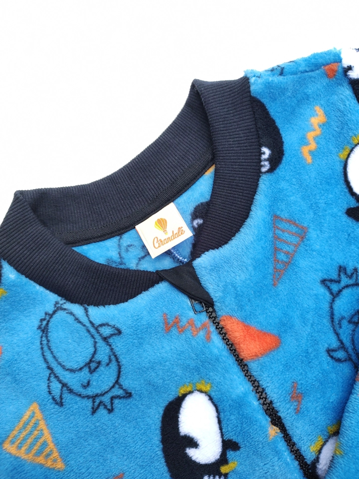 Macacão Fleece Peluciado Pinguim Azul - 2