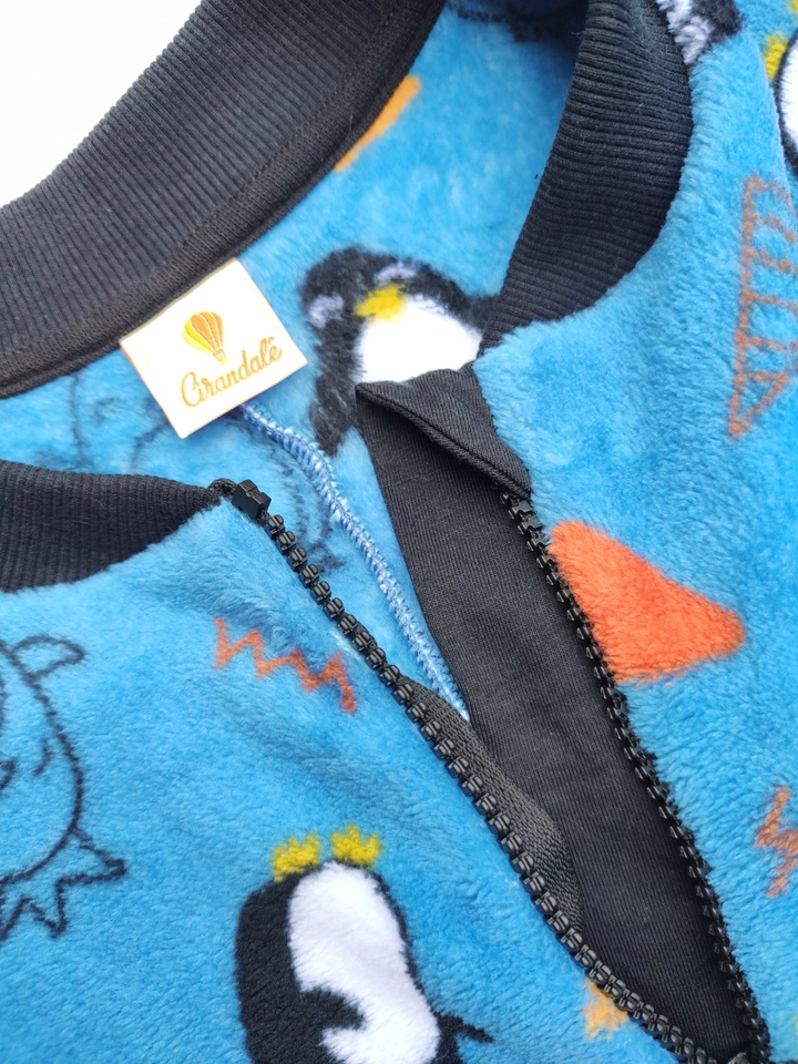 Macacão Fleece Peluciado Pinguim Azul - 4