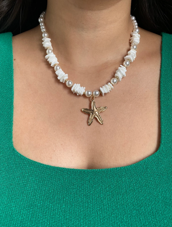 Colar Cascalho com Estrela do Mar (Biju fina)