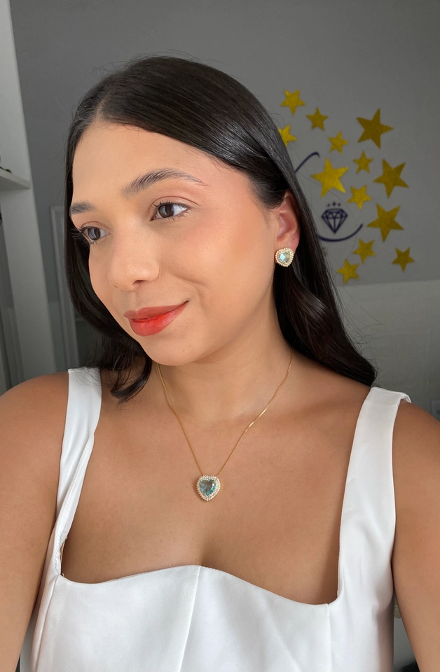 Conjunto Coração Cravejada Azul Bebê - 2