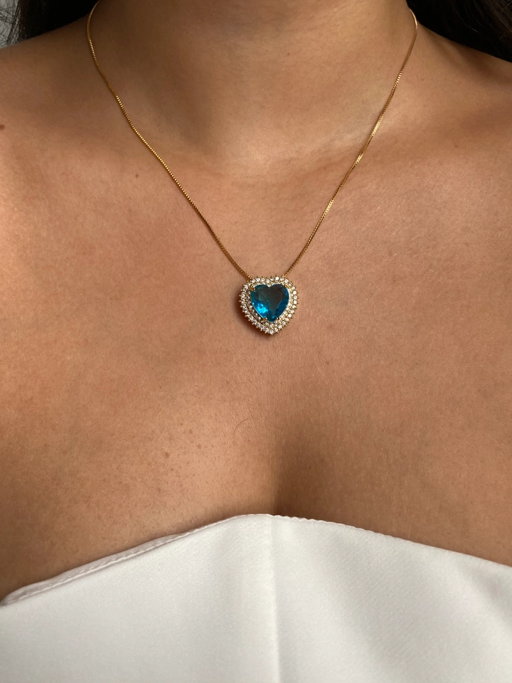 Conjunto Coração Cravejado Azul Luxo - 4