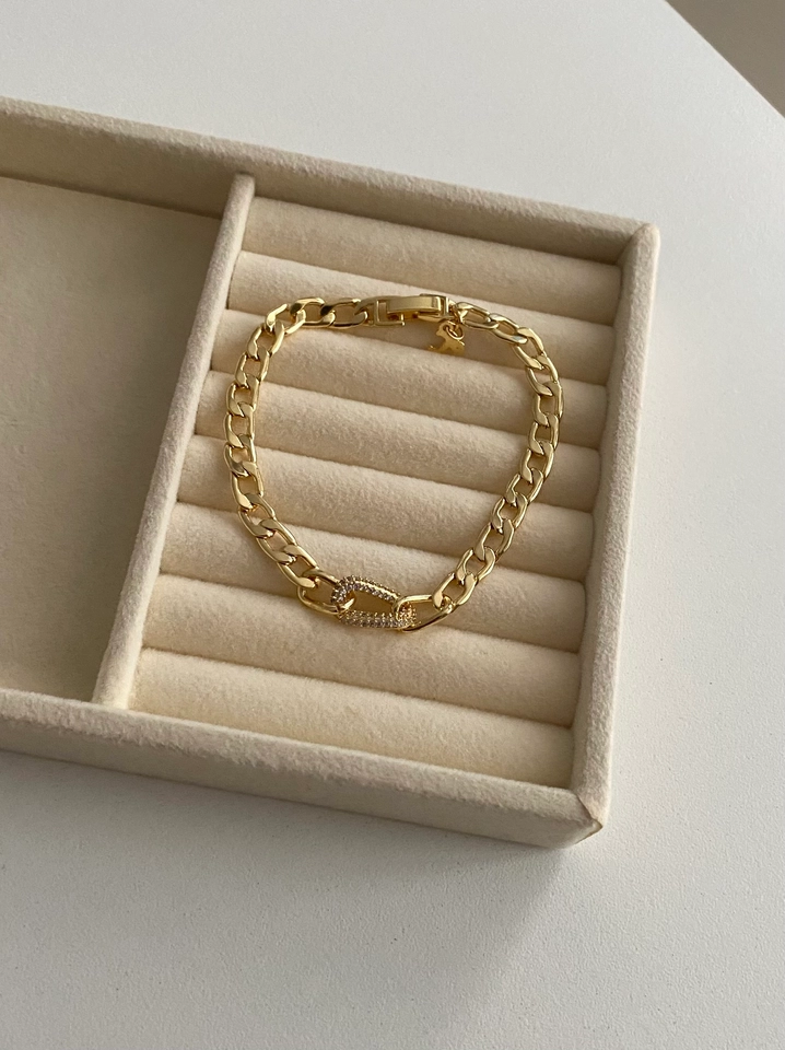 Pulseira Elos Grumet com elo Cravejado - 3