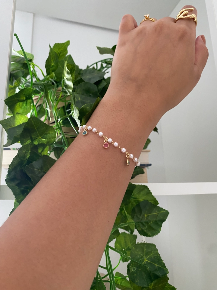 Pulseira Infantil Pérolas com Pedra Colorida - 2