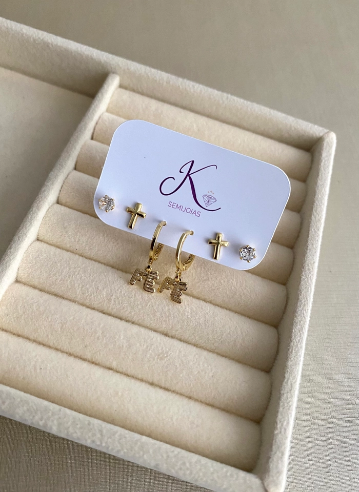 Trio Argola Fé, Brinco Cruz e Brinco Ponto de Luz - 1