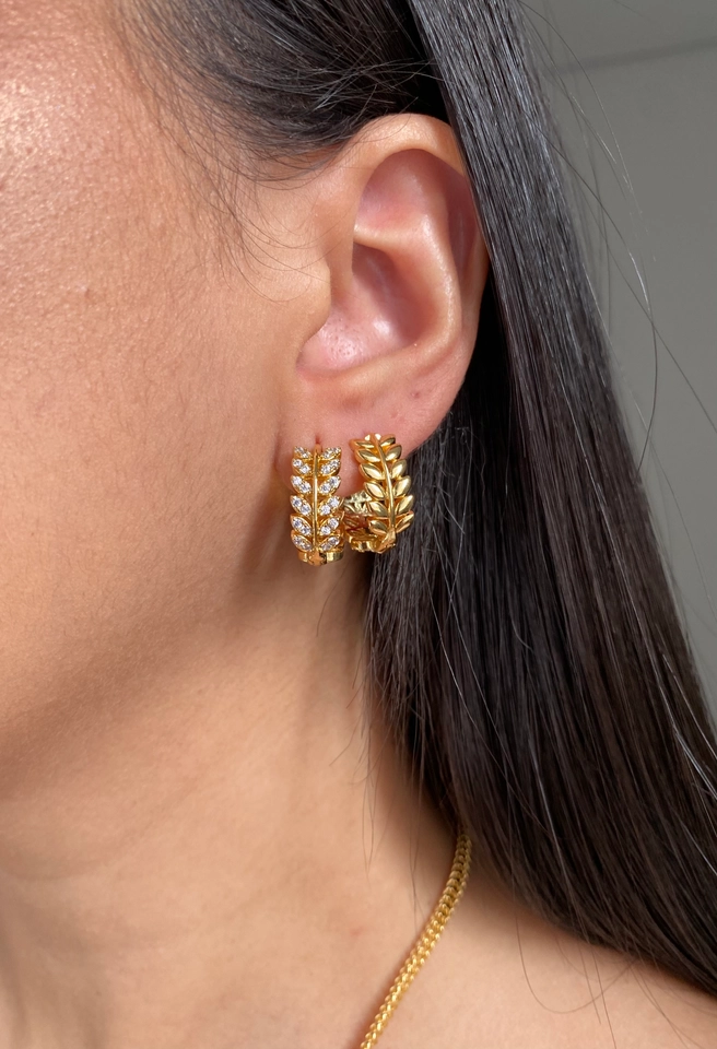 Argola Folhas Cravejadas M - 3