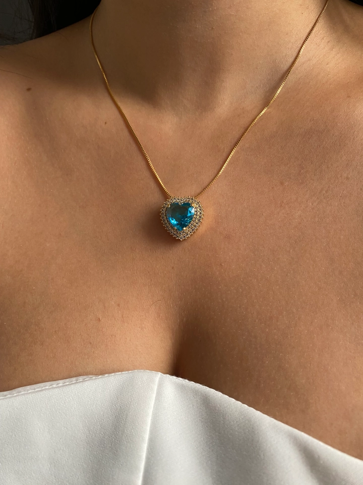 Conjunto Coração Cravejado Azul Luxo - 6