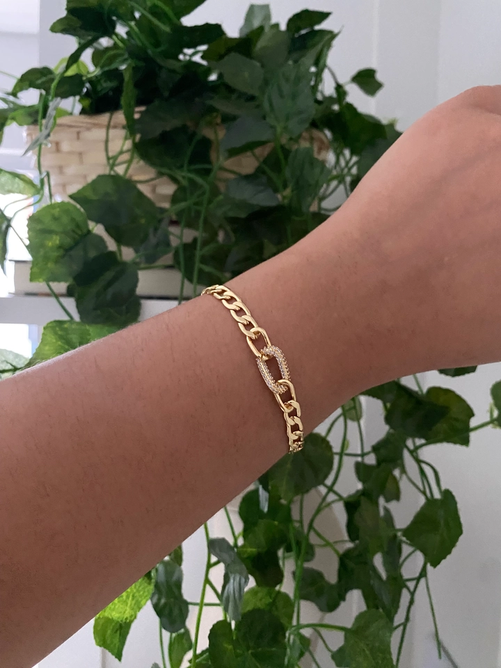 Pulseira Elos Grumet com elo Cravejado