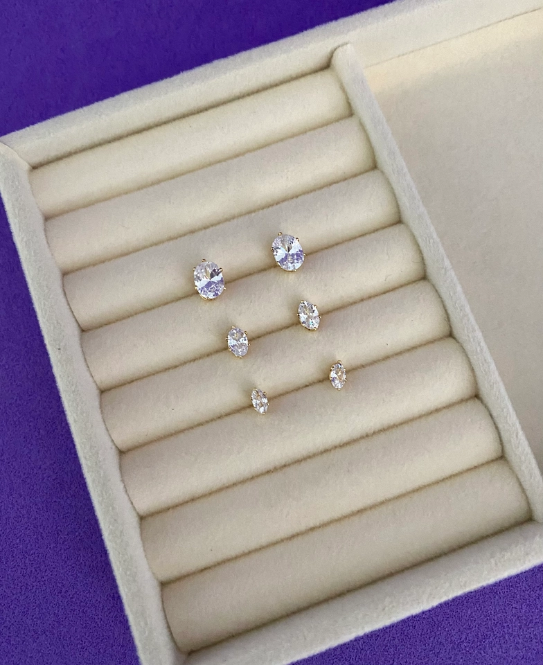 Trio Cravejado Oval Cristal