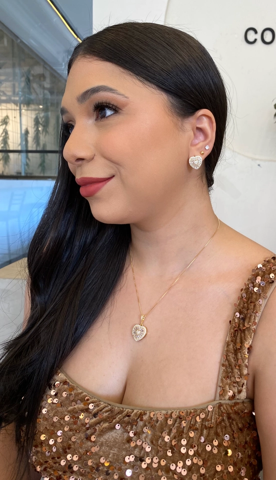 Conjunto Coração Cravejado Zircônias Baguetes - 2
