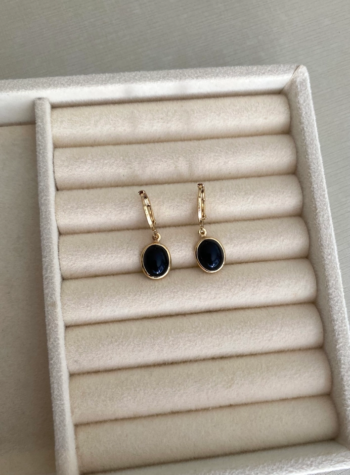Argola Pingente Oval Preto - 1