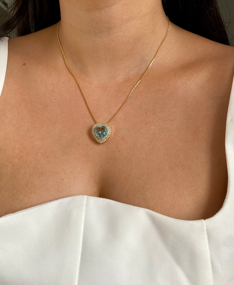 Conjunto Coração Cravejada Azul Bebê - 6