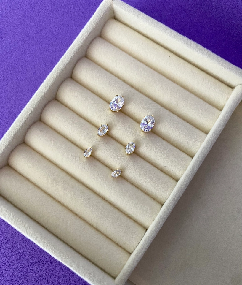 Trio Cravejado Oval Cristal - 2