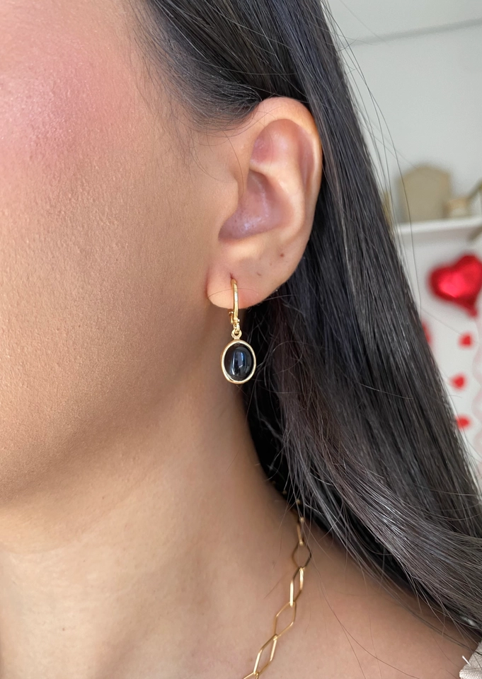 Argola Pingente Oval Preto - 2
