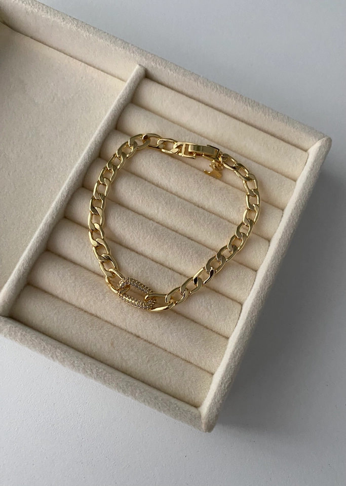 Pulseira Elos Grumet com elo Cravejado - 2