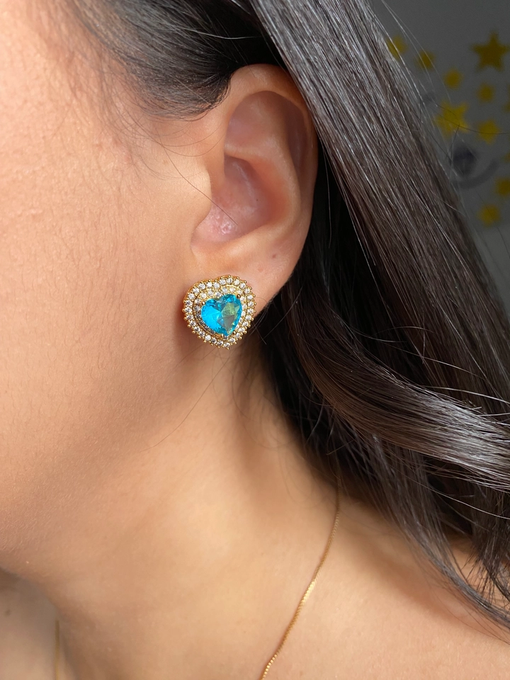 Conjunto Coração Cravejado Azul Luxo - 3