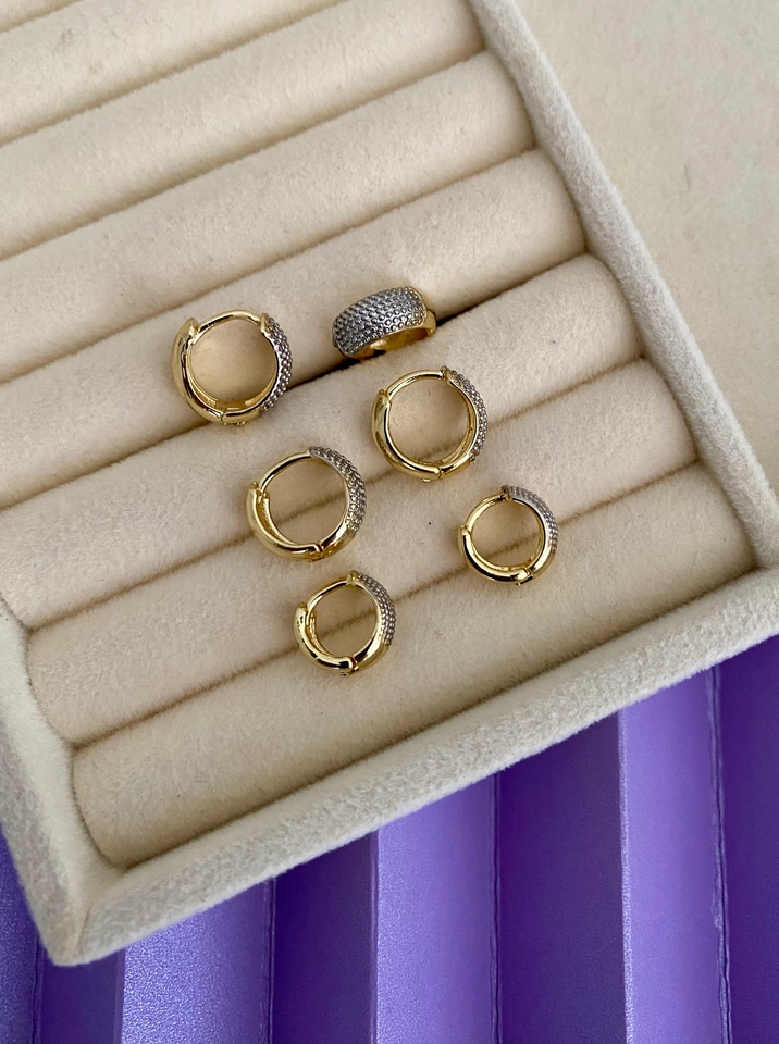 Trio Argola Pontilhada com aplique de Ródio (vendidas separadamente) - 2