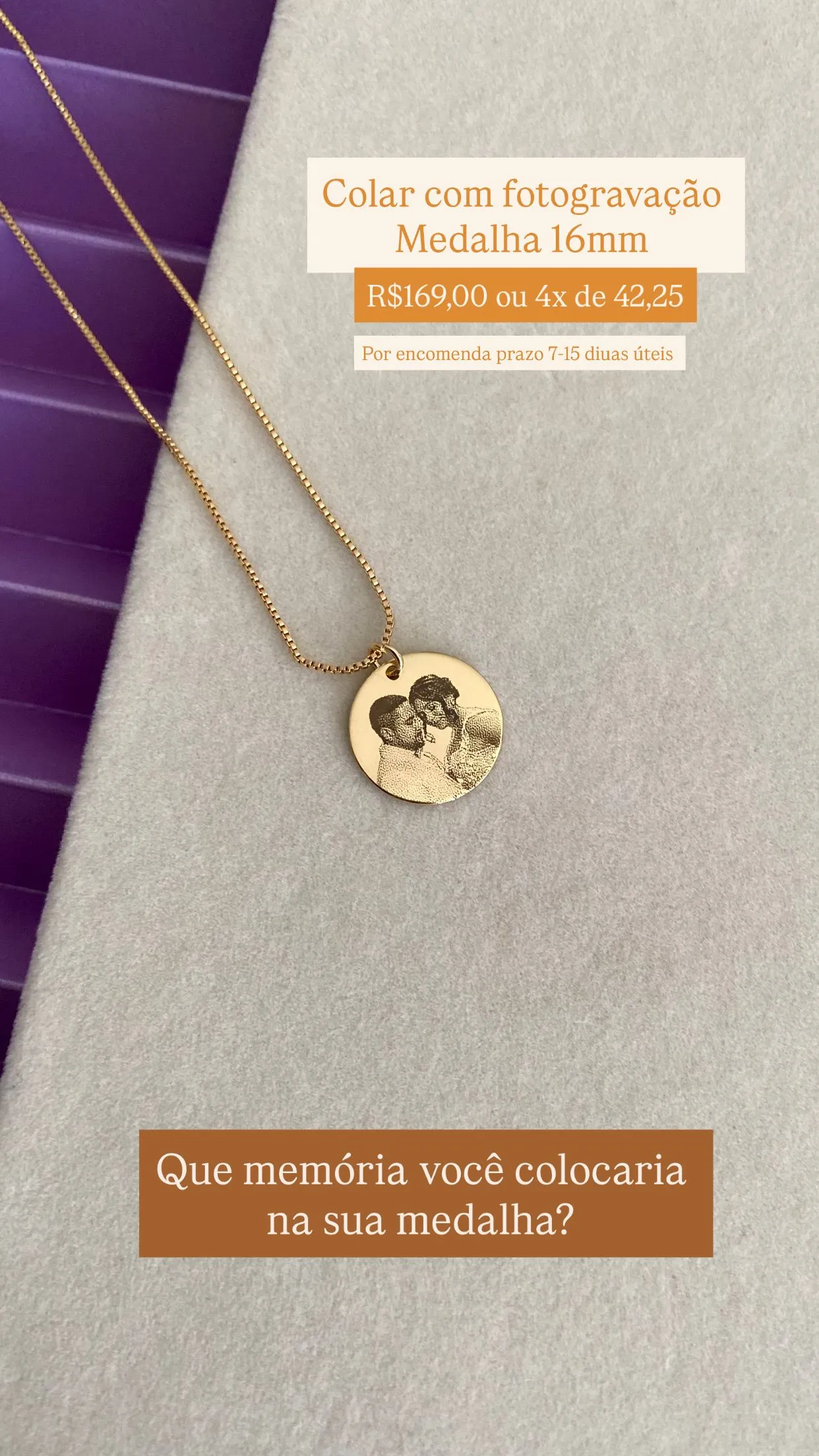 Colar com Gravação a Laser (por encomenda) Medalha 16mm - 2