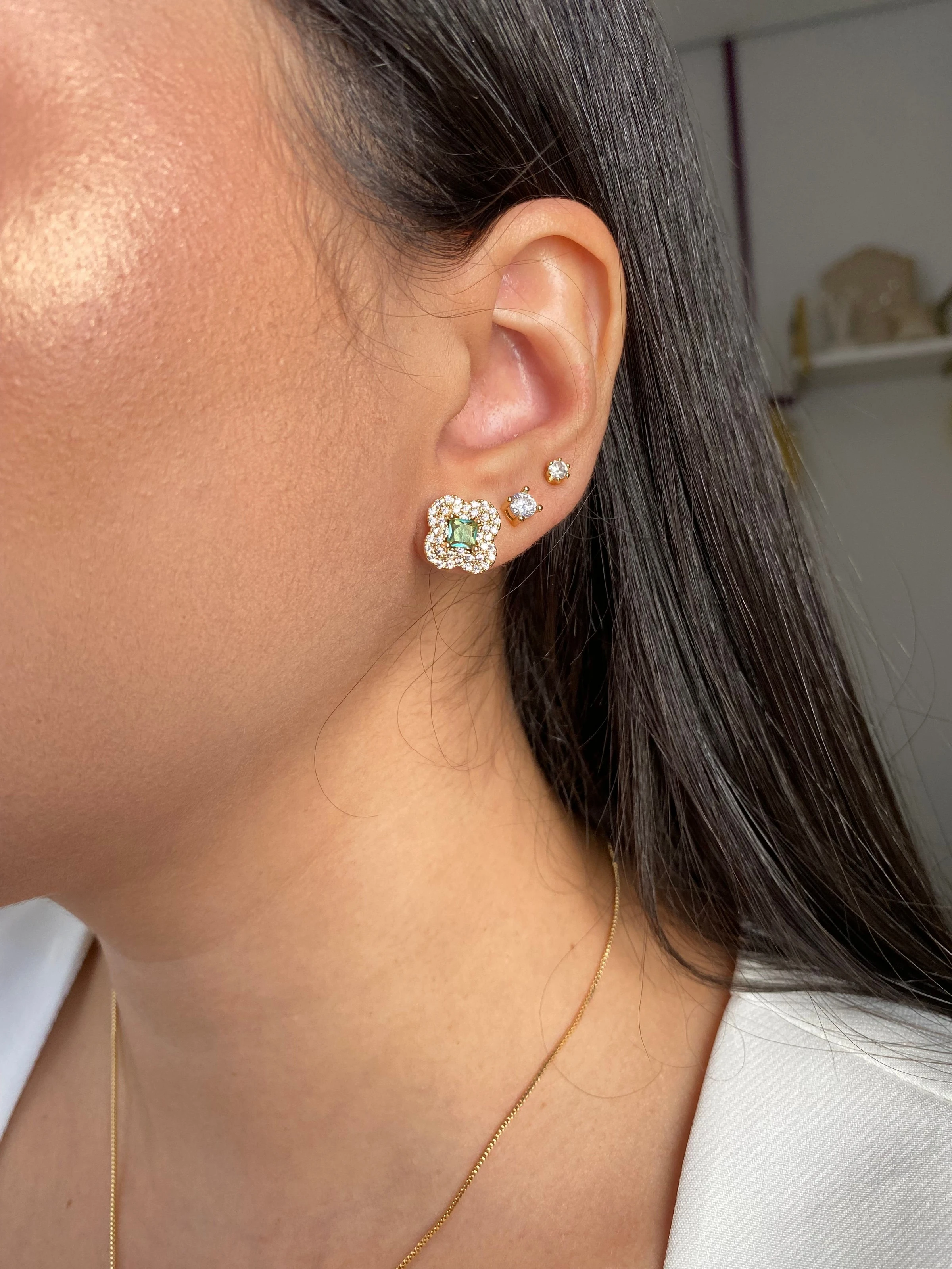 Conjunto Cravejado Flor Verde - 4