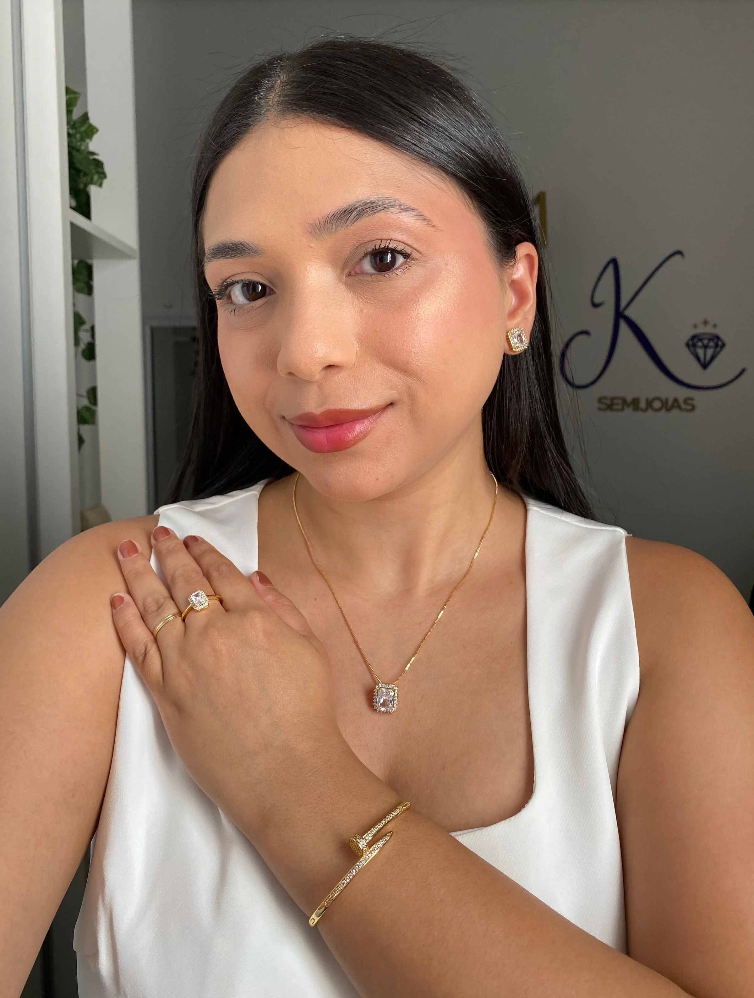 Anel Retangular Cravejado  - 4