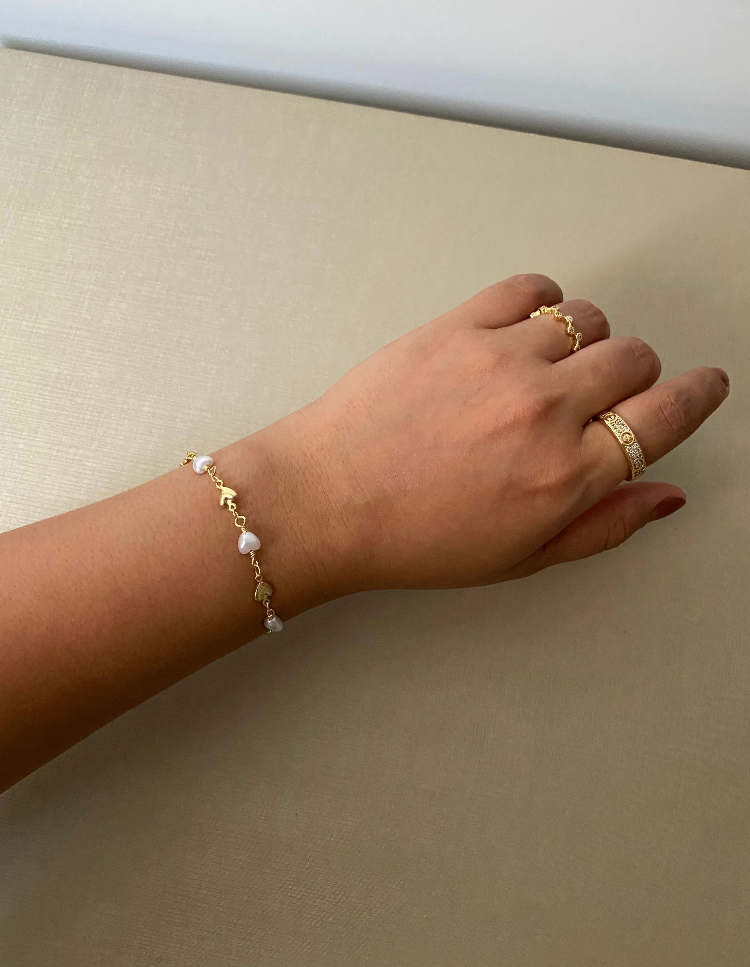 Pulseira Coração Liso e Pérola - 1