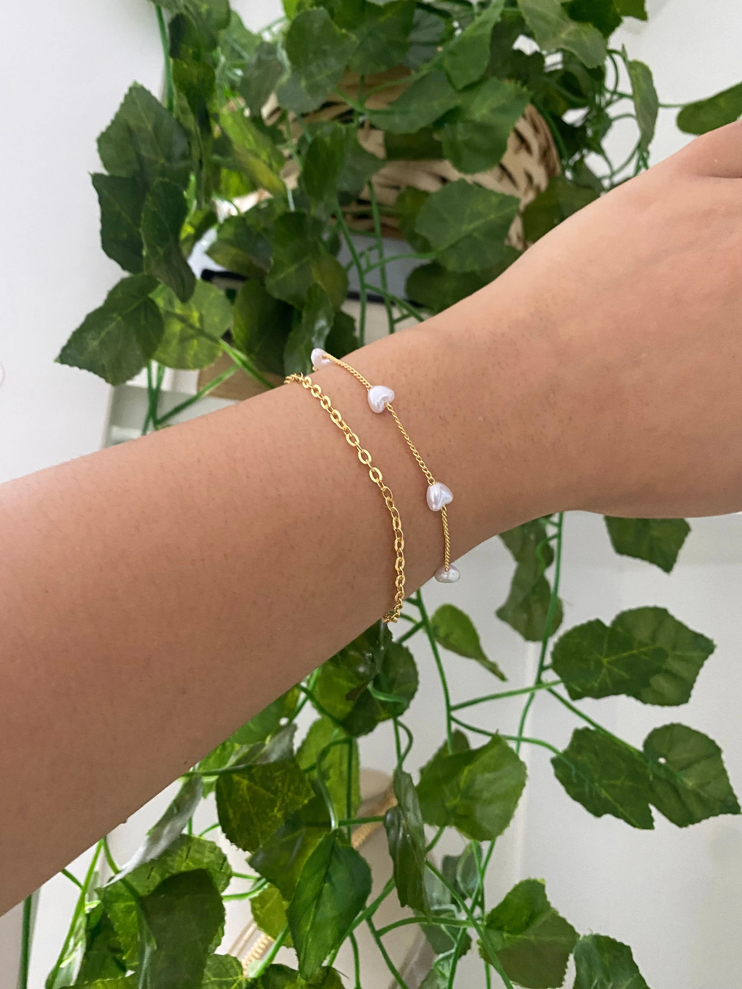 Pulseira Dupla Coração Pérola - 1