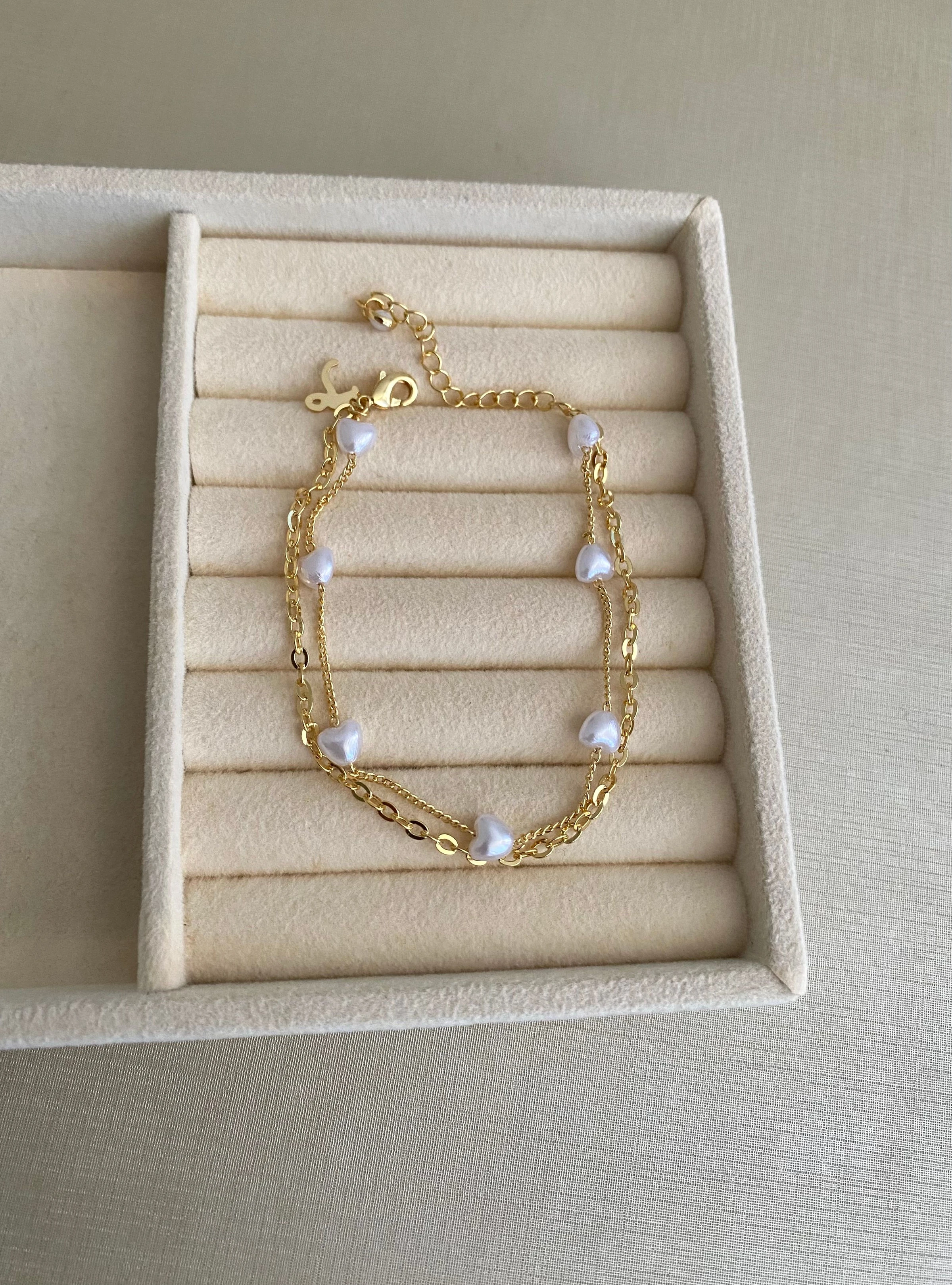 Pulseira Dupla Coração Pérola - 2