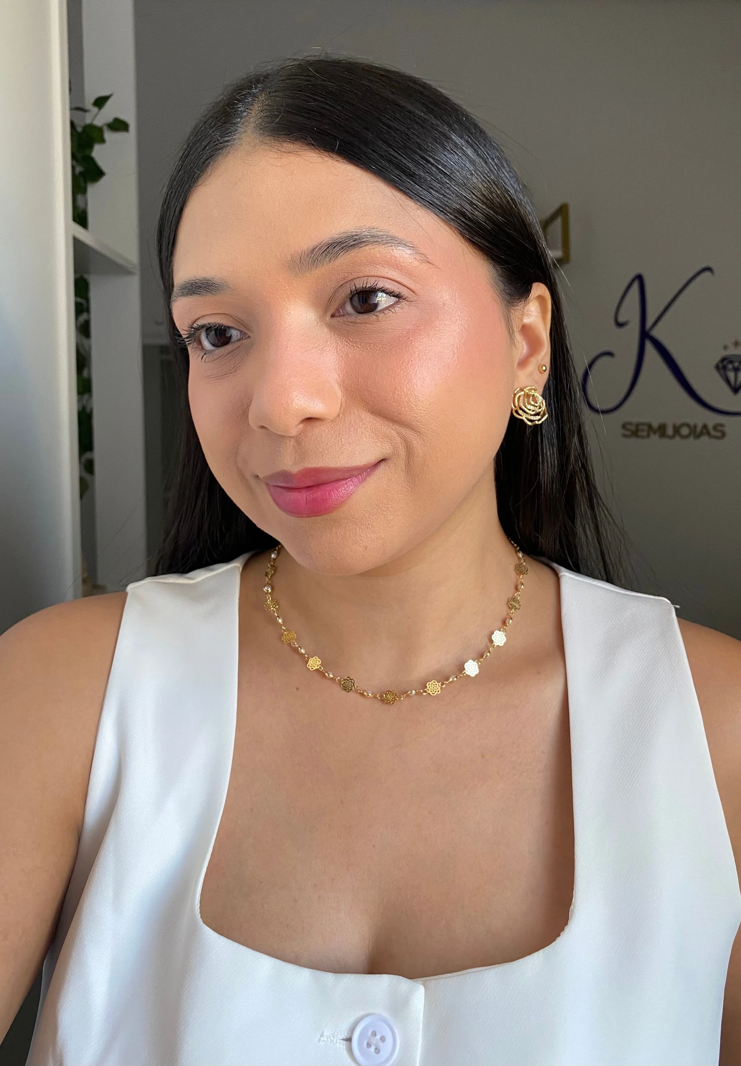 Choker Flor Vazada com Pérola - 2